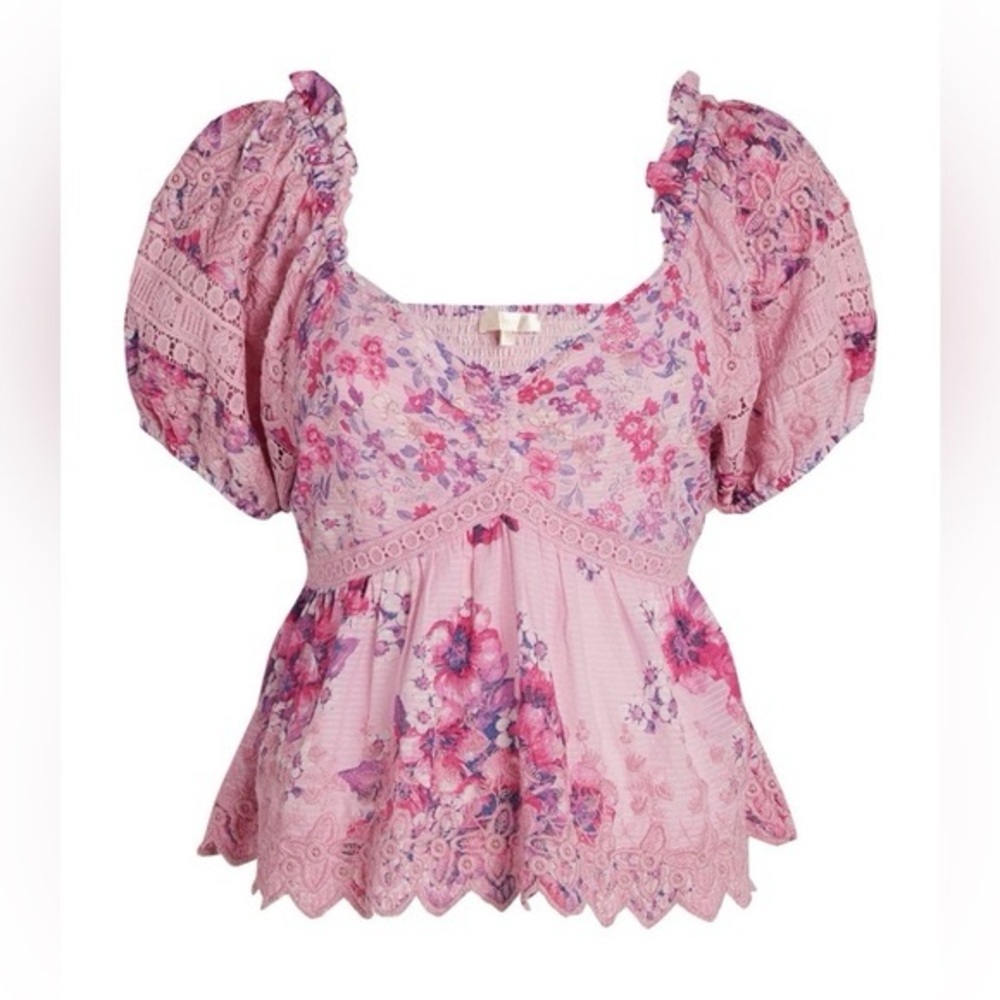 LoveshackfancyPreziaBlouseCottonPuffSleeveTopPinkFloralSmall